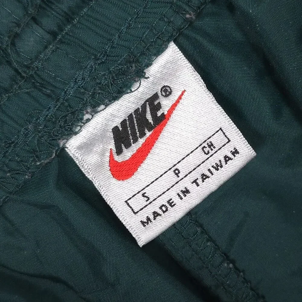 NIKE Men's SMALL Track Pants Joggers Green Zip Ankle Swoosh VINTAGE 90's Nylon